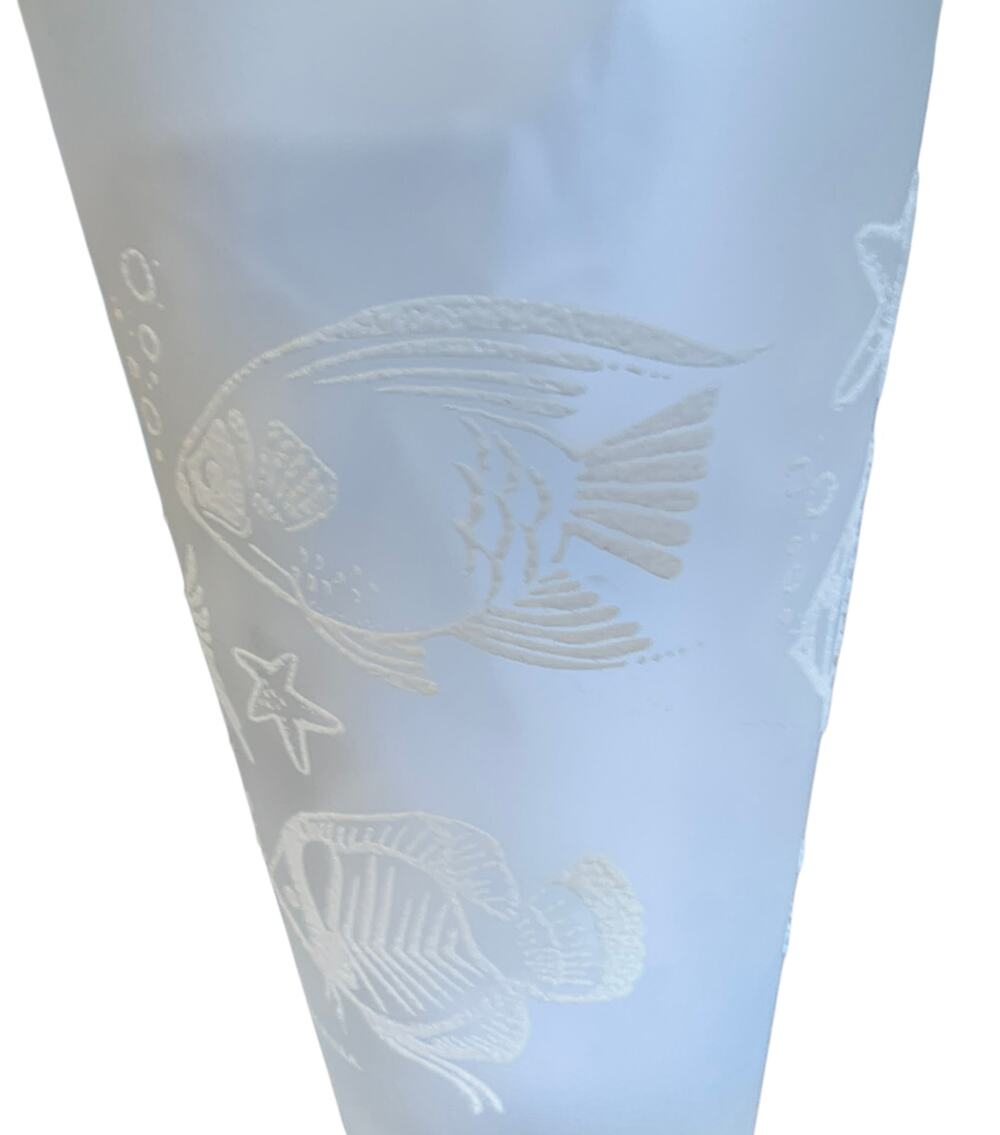 Pair Culver Frosted Highball Collins Iced Tea Glass Fish Ocean Sea 14 oz